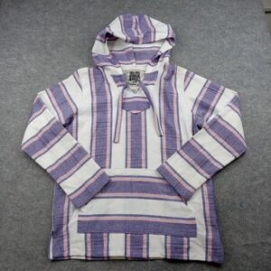 Original Senor Lopez Hoodie Mens Large White Purple Pink Striped Pullover Baja